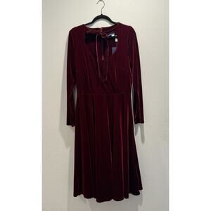 Collectif Vintage LONDON Dress XL UK16 Clara Red Velvet Swing Tie Neck Holiday